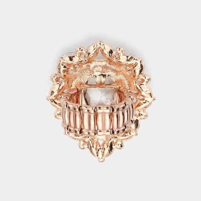 Teardrop Peach Stone Centered Marquise Stretch Ring