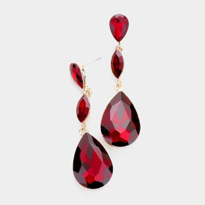 Teardrop Red Marquise Crystal Evening Earrings