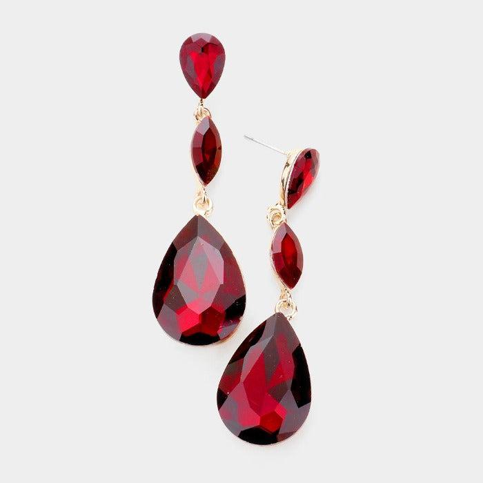 Teardrop Red Marquise Crystal Evening Earrings