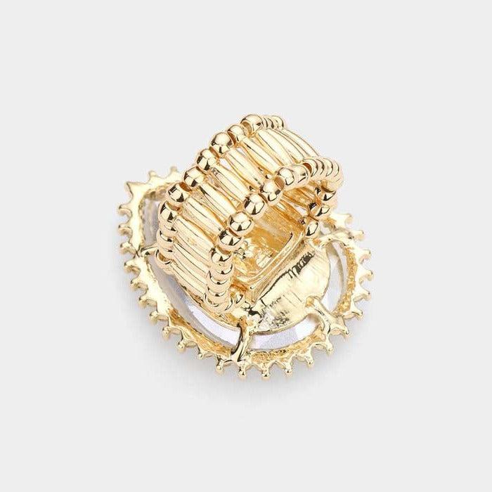 Teardrop Red Stone Accented Gold Stretch Ring