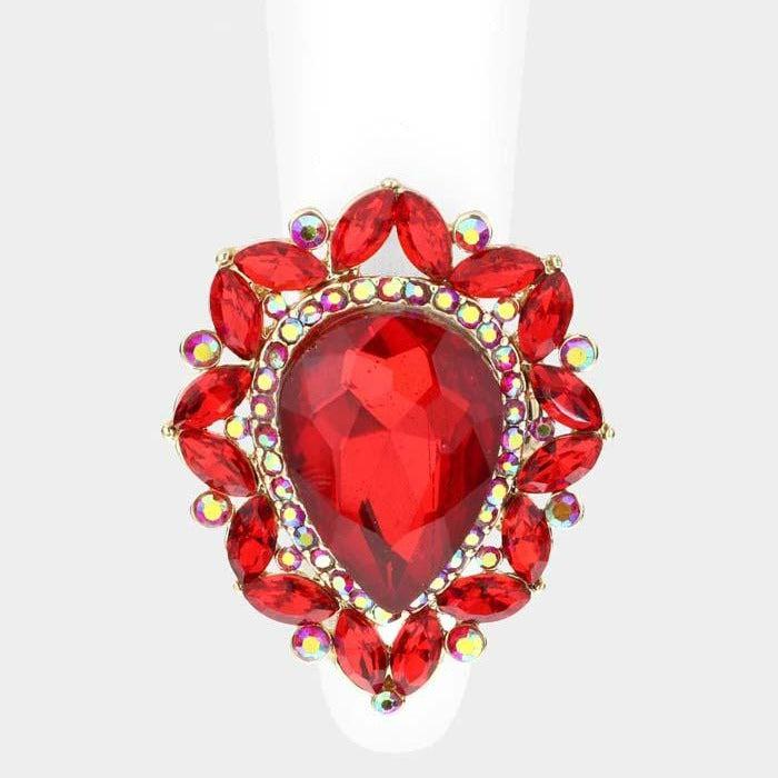Teardrop Red Stone Centered Marquise Stretch Ring
