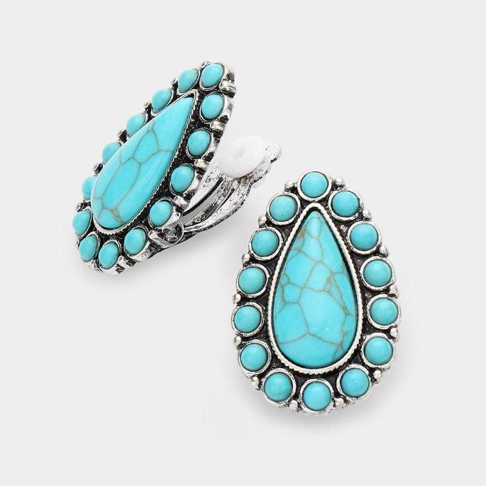 Teardrop Turquoise (Faux) Clip on Earrings by tipi