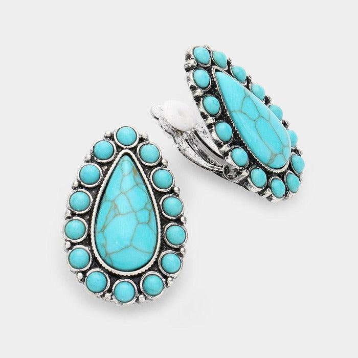 Teardrop Turquoise (Faux) Clip on Earrings by tipi
