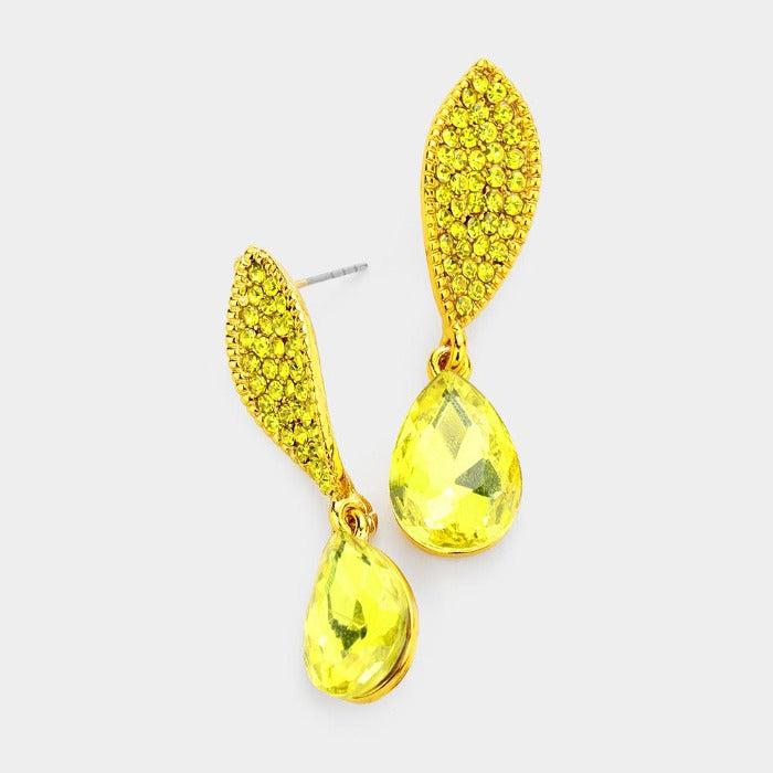 Teardrop Yellow Crystal Dangle Evening Earrings