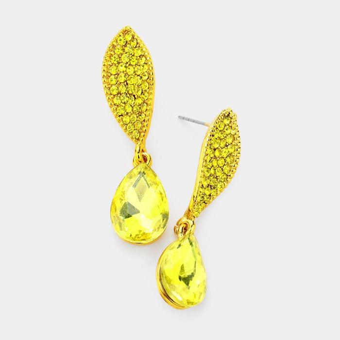 Teardrop Yellow Crystal Dangle Evening Earrings
