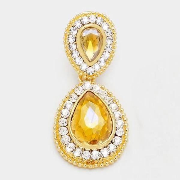 Topaz Colored Crystal Marquise Gold Dangle Earrings by Ashley Collection