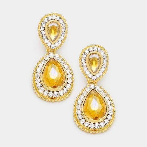 Topaz Colored Crystal Marquise Gold Dangle Earrings by Ashley Collection
