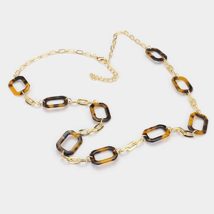Celluloid Hoop & Metal Chain Link Long Necklace Set