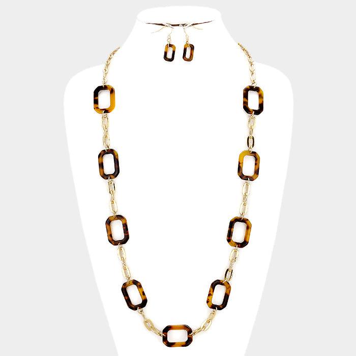 Celluloid Hoop & Metal Chain Link Long Necklace Set