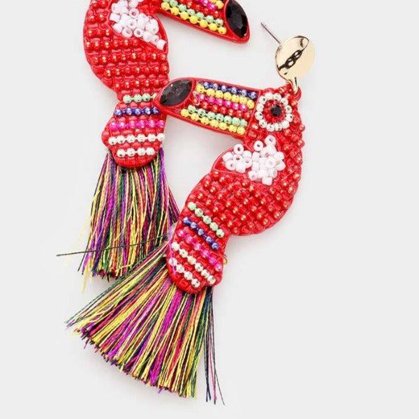 Toucan Tassel Multi Color Seed Bead Earrings-Earring-SPARKLE ARMAND