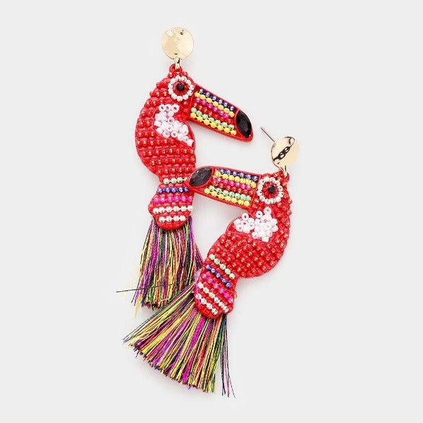 Toucan Tassel Multi Color Seed Bead Earrings-Earring-SPARKLE ARMAND