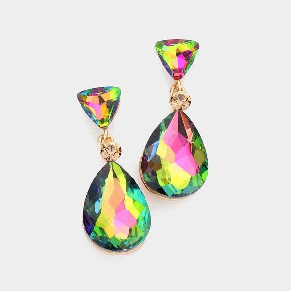 Triangle Round Teardrop Stone Oil Spill Evening Earrings