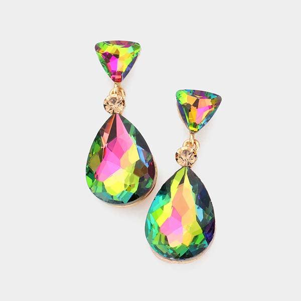 Triangle Round Teardrop Stone Oil Spill Evening Earrings