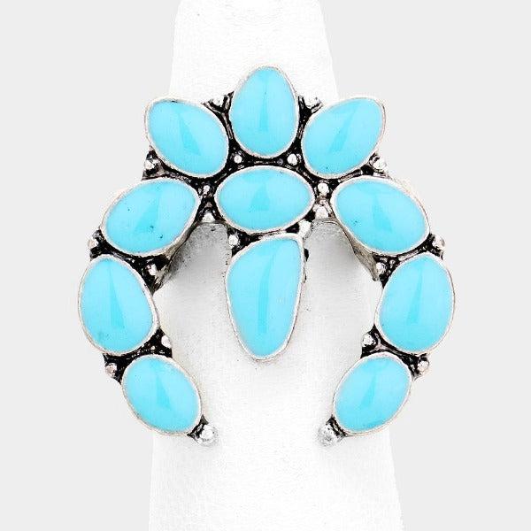 Tribal Blue Antique Metal Stretch Ring-Ring-SPARKLE ARMAND
