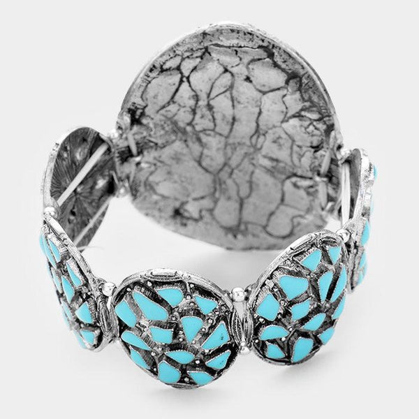 Tribal Blue Enamel Cluster Stretch Bracelet