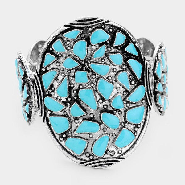 Tribal Blue Enamel Cluster Stretch Bracelet