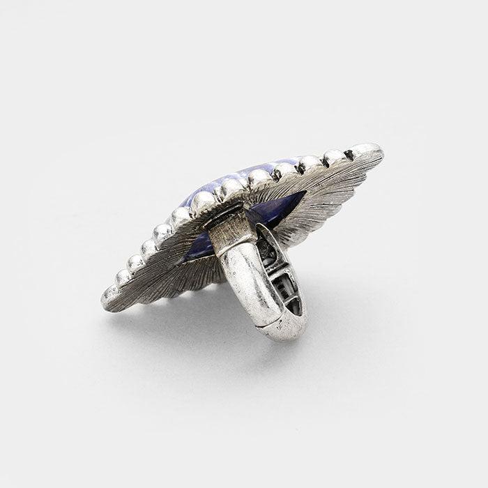 Tribal Diamond Shaped Lapis Lazuli Stretch Ring-Ring-SPARKLE ARMAND