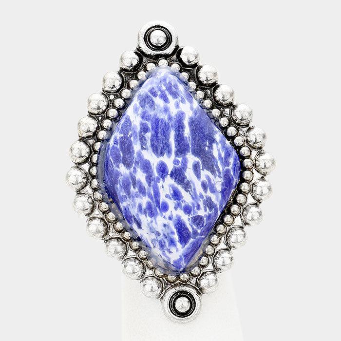Tribal Diamond Shaped Lapis Lazuli Stretch Ring-Ring-SPARKLE ARMAND