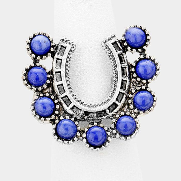 Tribal Lapis Lazuli Horseshoe Stretch Ring-Ring-SPARKLE ARMAND
