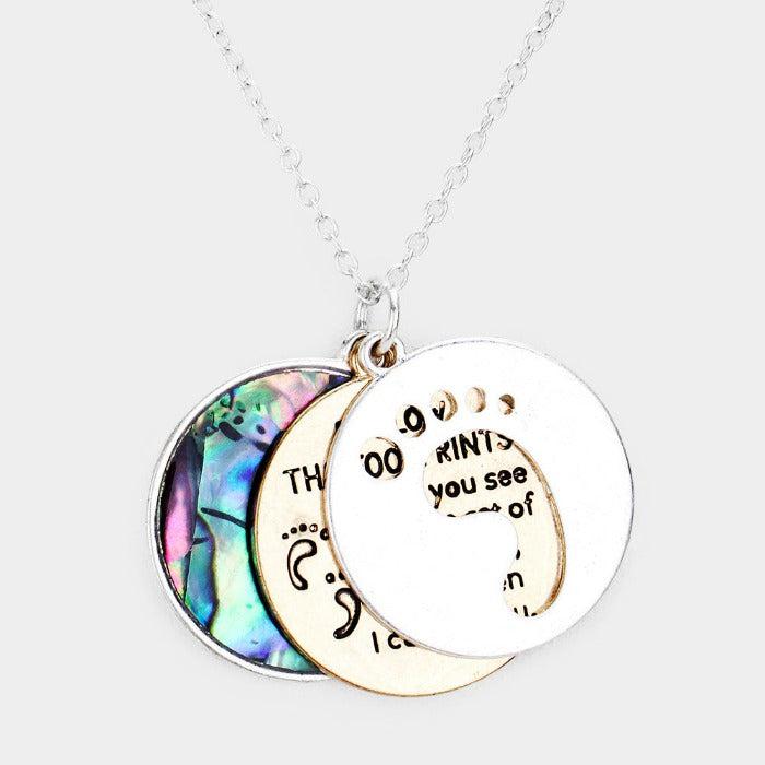 Triple Circle Abalone Message Footprint Pendant Necklace