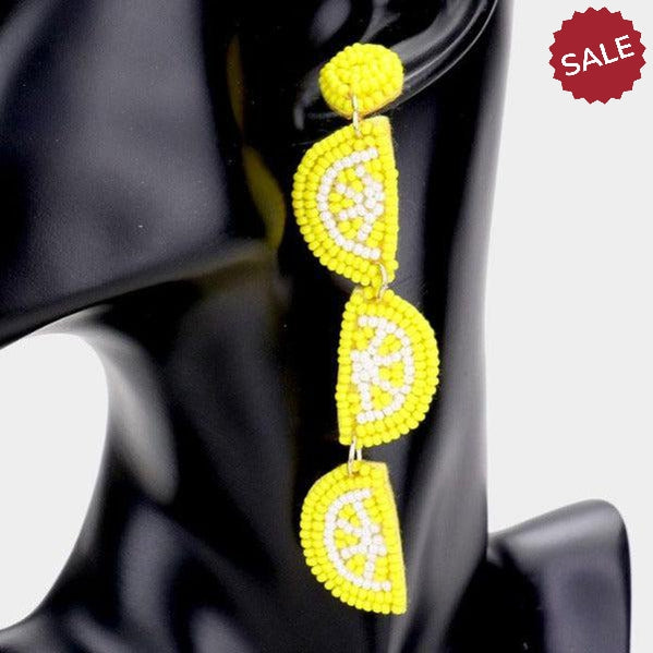 Triple Lemon Bead Felt Back Earrings by Treasure Jewelry