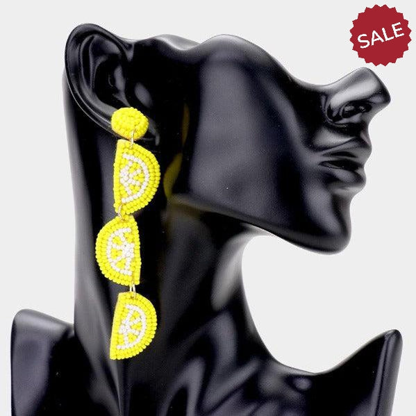 Triple Lemon Bead Felt Back Earrings by Treasure Jewelry