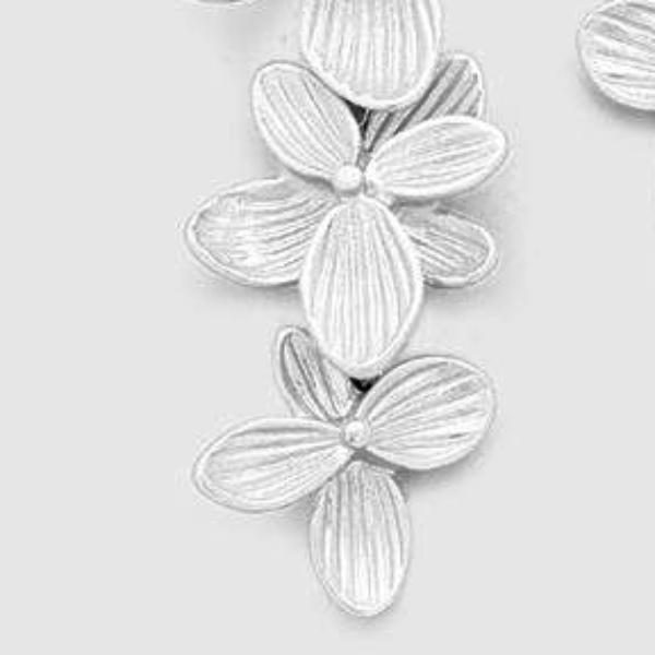 Triple Metal Flower Matte Silver Tone Earrings