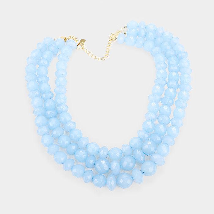 Triple Strand Blue Lucite Beaded Necklace Set by V Foxy Collection