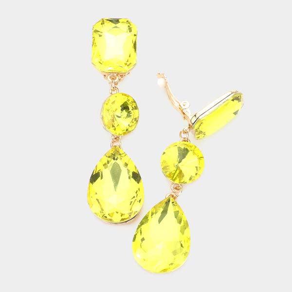 Triple Yellow Crystal Clip On Earrings