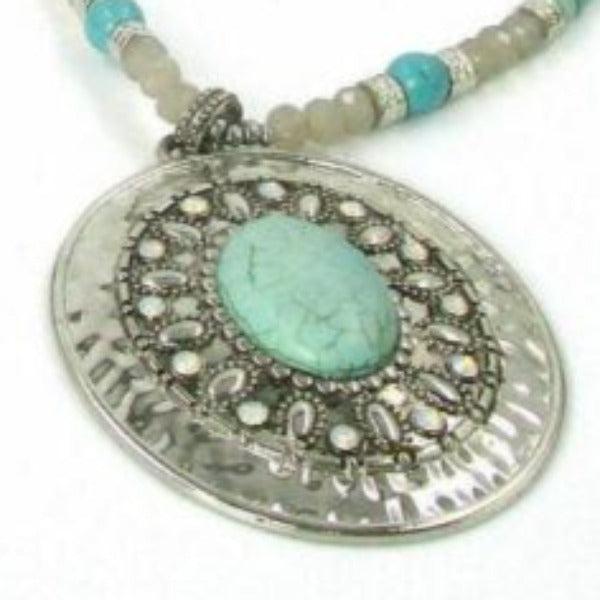 Turquoise Beaded Silver Necklace-Necklace-SPARKLE ARMAND