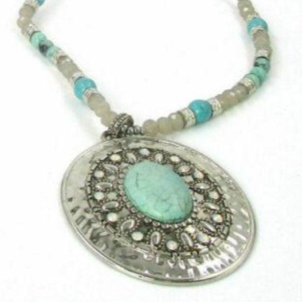 Turquoise Beaded Silver Necklace-Necklace-SPARKLE ARMAND