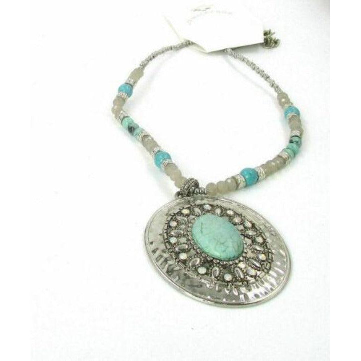 Turquoise Beaded Silver Necklace-Necklace-SPARKLE ARMAND