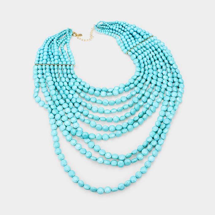Turquoise Blue Multi Strand Faceted Beaded Necklace Set