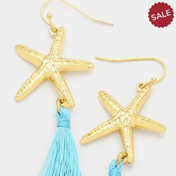Turquoise Blue Tassel Starfish Earrings