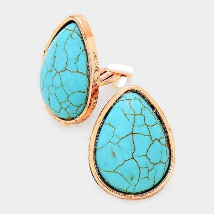 Turquoise Blue Teardrop Copper Clip-On Earrings