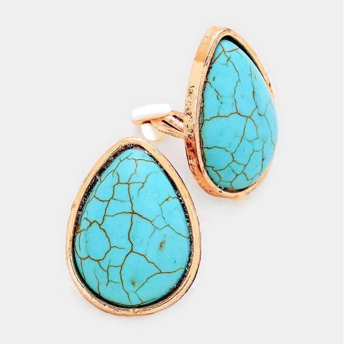 Turquoise Blue Teardrop Copper Clip-On Earrings