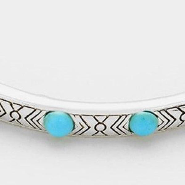 Turquoise Colored Stones Antique Silver Stretch Bracelet