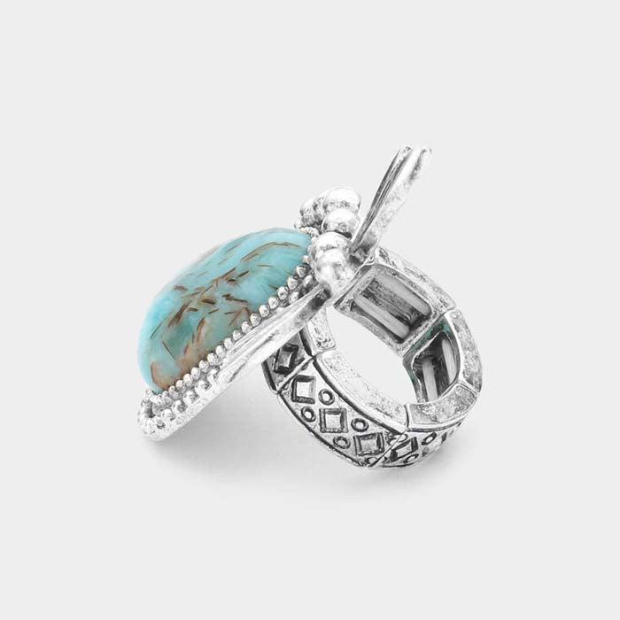 Turquoise Dragonfly Silver Stretch Ring