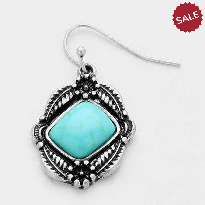 Turquoise (Faux) Bead Small Antique Silver Pierced Earrings by Tipi