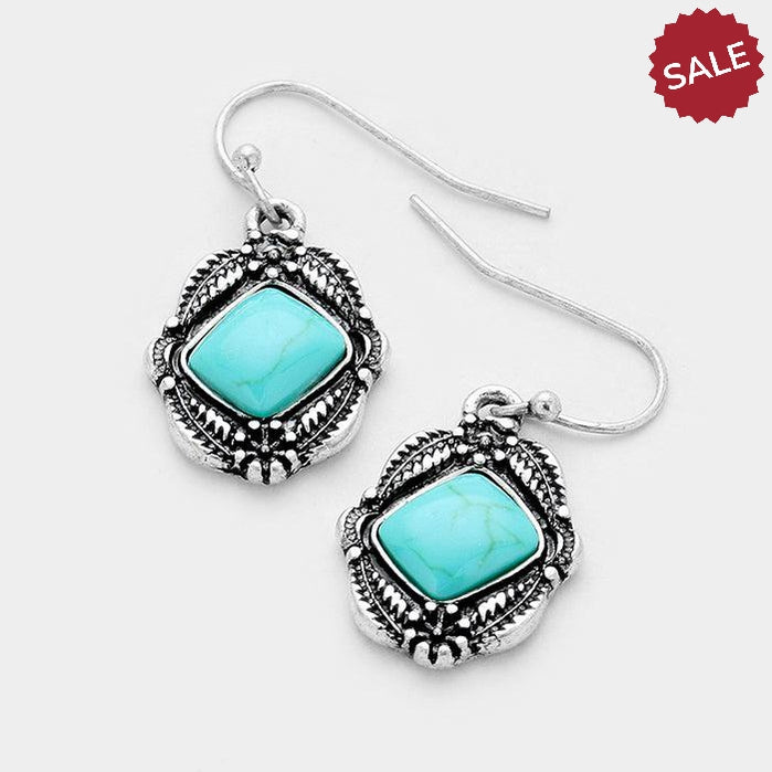 Turquoise (Faux) Bead Small Antique Silver Pierced Earrings by Tipi
