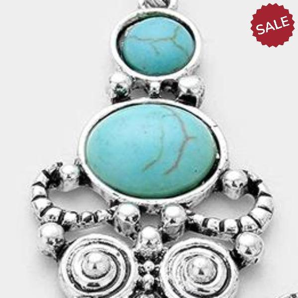 Turquoise (Faux) Ornate Antique Silver Earrings
