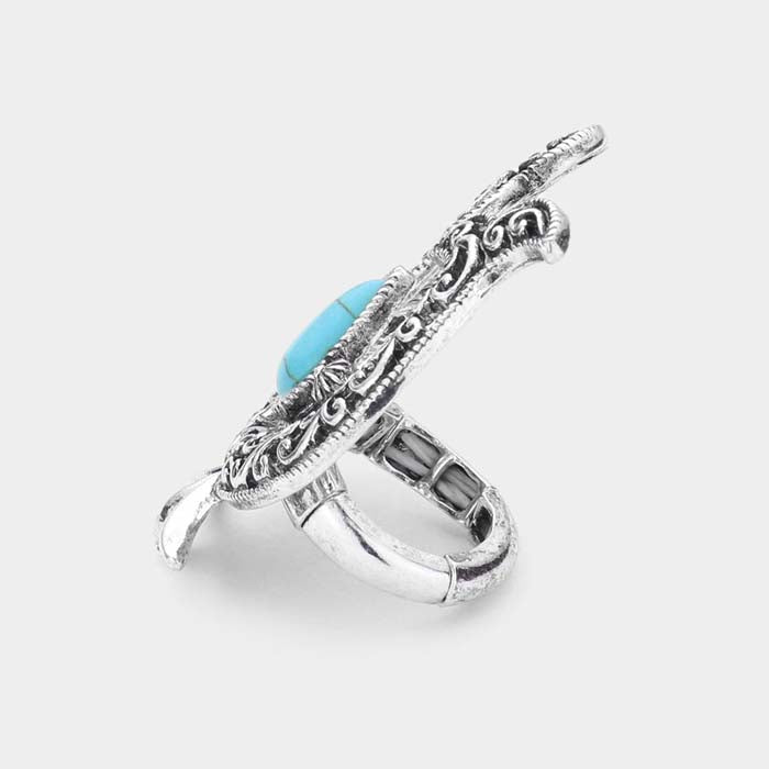 Turquoise Horseshoe Silver Stretch Ring