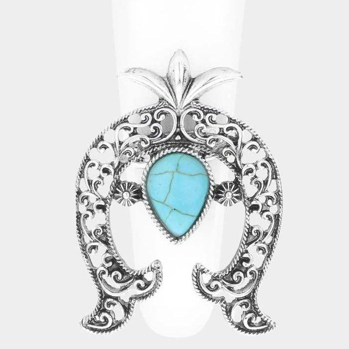 Turquoise Horseshoe Silver Stretch Ring