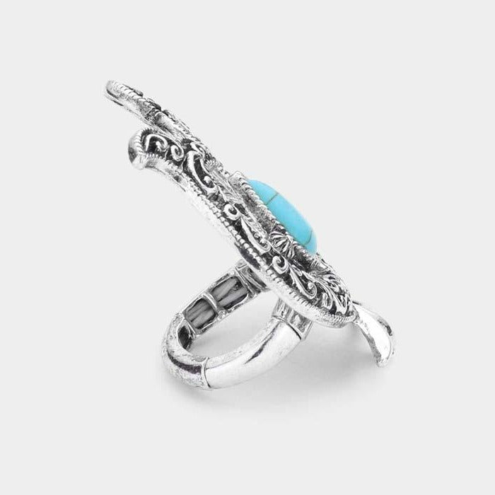 Turquoise Horseshoe Silver Stretch Ring
