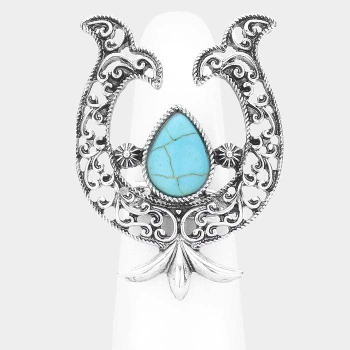 Turquoise Horseshoe Silver Stretch Ring