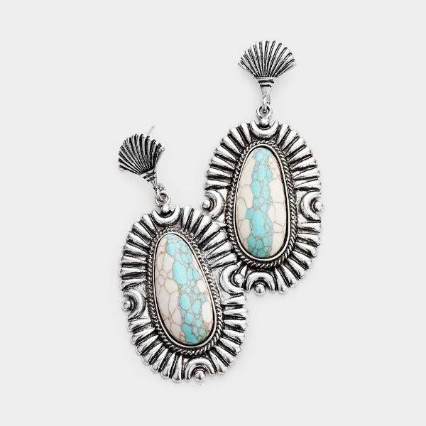 Turquoise Howlite Antique Metal Dangle Earrings-Earring-SPARKLE ARMAND