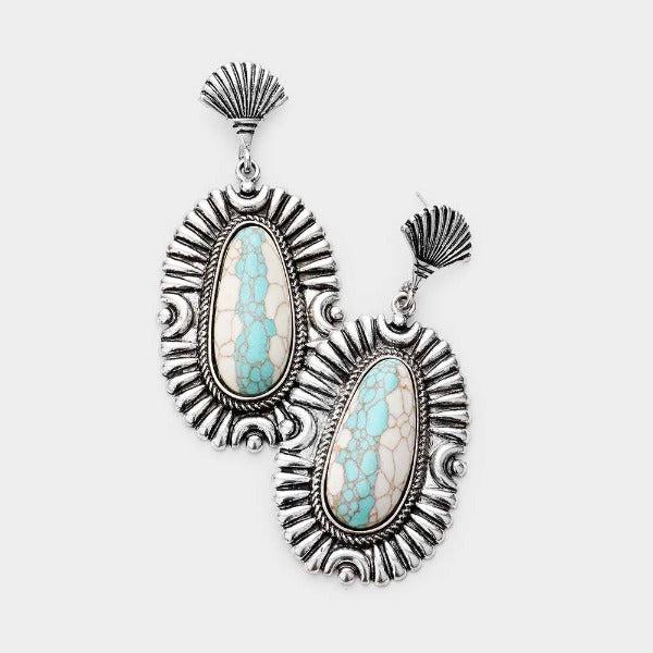 Turquoise Howlite Antique Metal Dangle Earrings-Earring-SPARKLE ARMAND