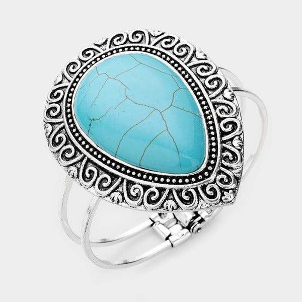 Turquoise (faux) Antique Pattern Hinged Bracelet