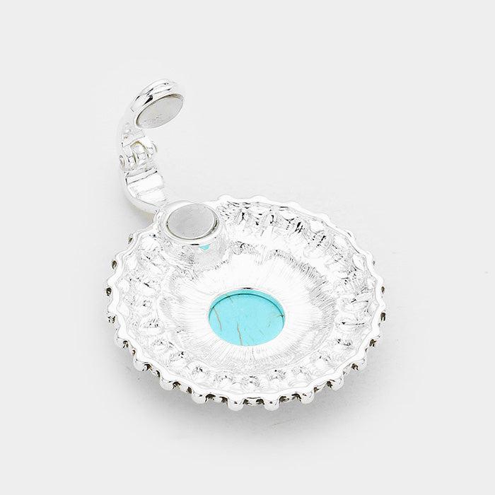 Turquoise (faux) Round Pendant Necklace & Earring Set-Pendant-SPARKLE ARMAND