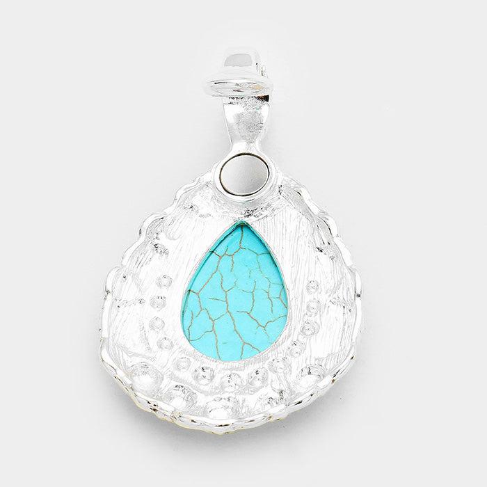 Turquoise (faux) Round Pendant Necklace & Earring Set-Pendant-SPARKLE ARMAND